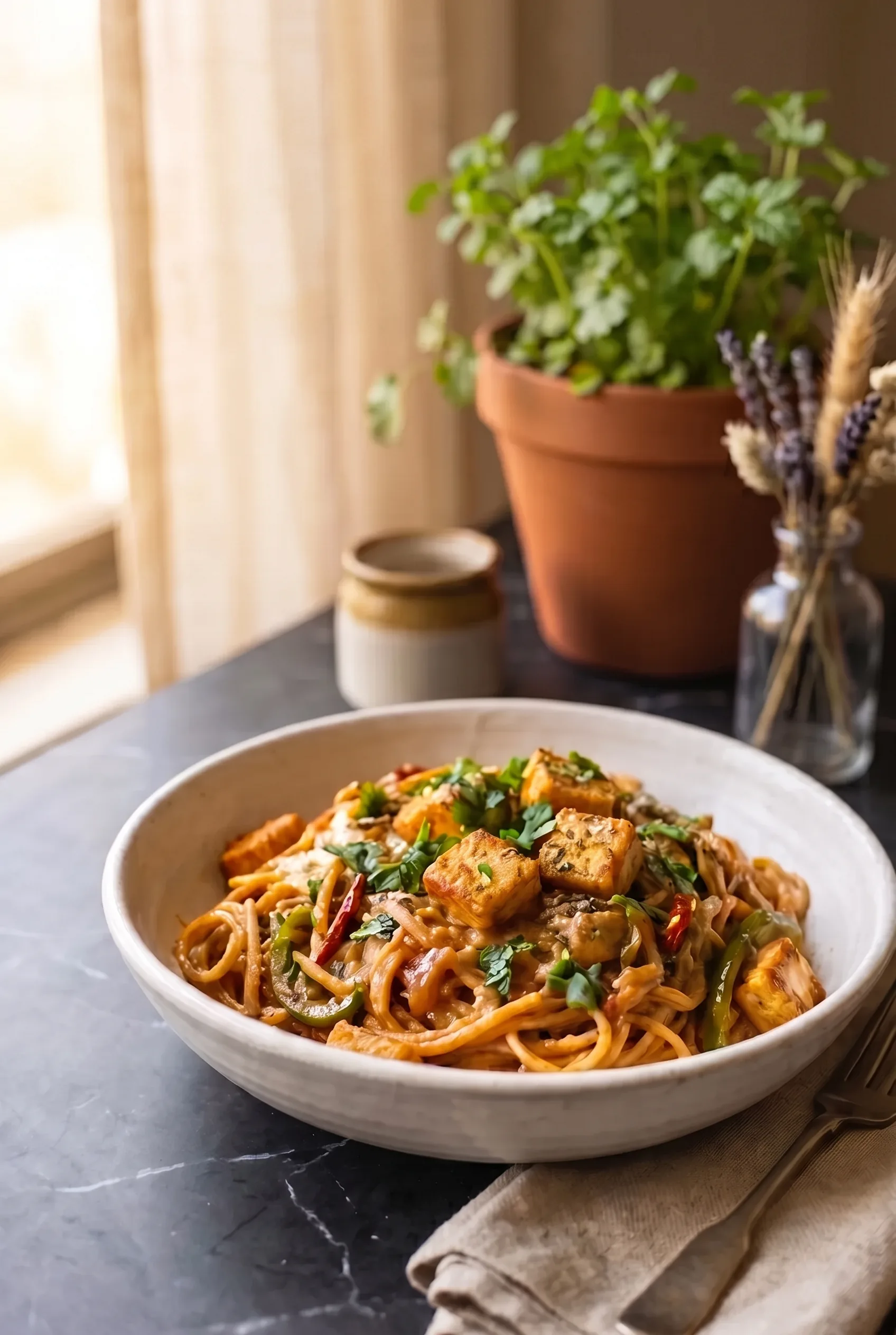 High-Protein Kadai Paneer Pasta (Spaghetti, 30 Minutes)