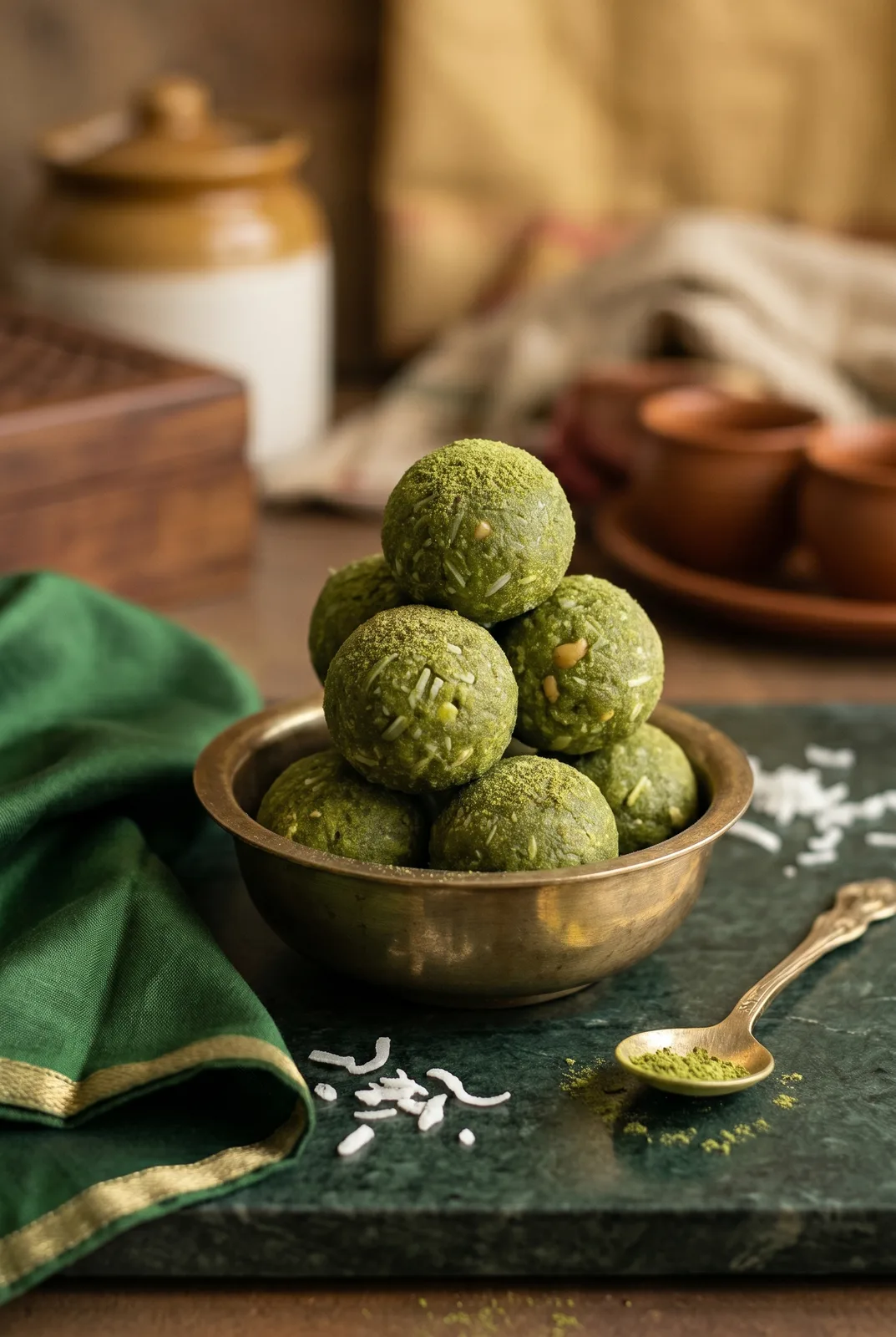Matcha Coconut Laddoo (Hara Chai Energy Laddoo)