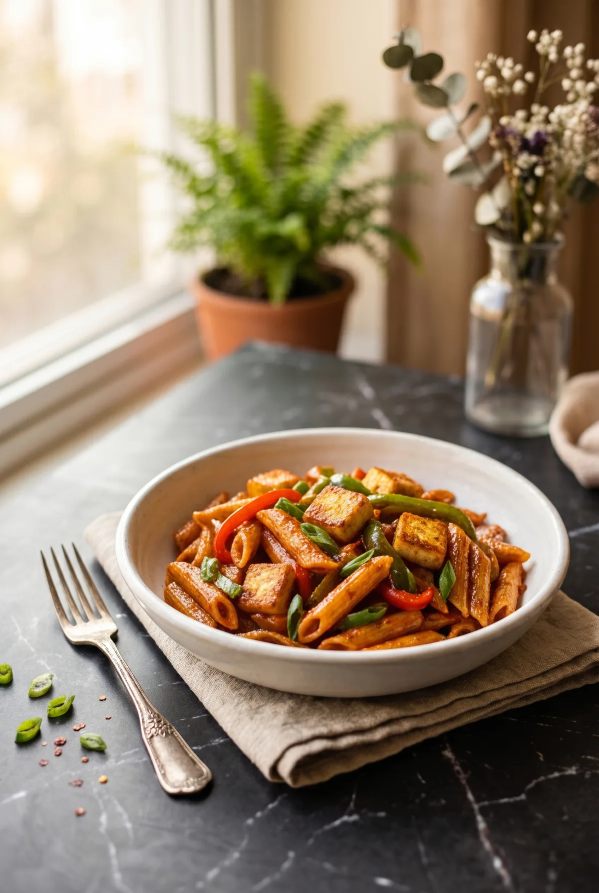 High-Protein Schezwan Paneer Pasta (Ready in 30 Minutes)
