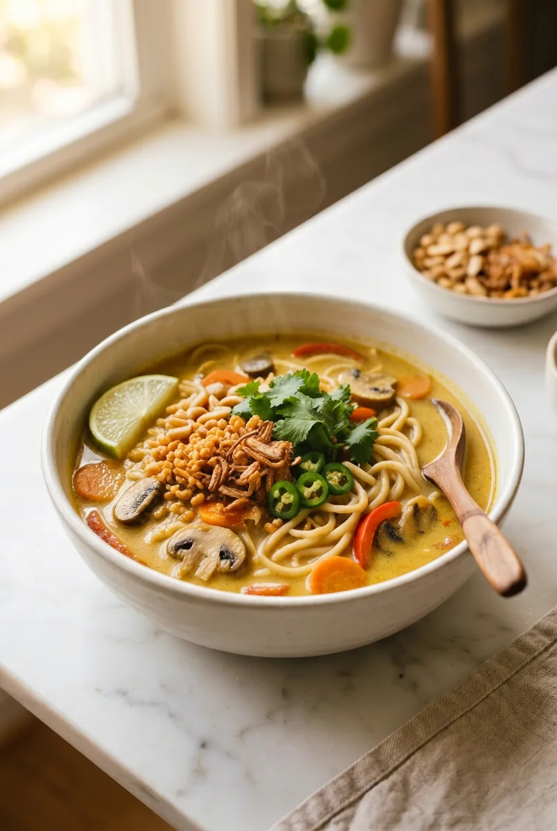 Vegan Khow Suey (Burmese Coconut Noodle Soup)
