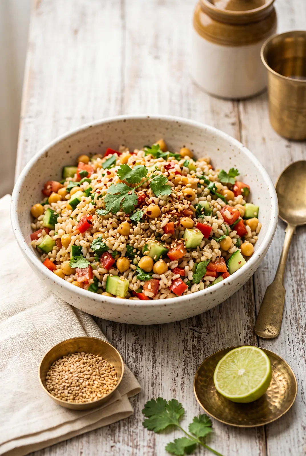 Brown Rice Chickpea Protein Salad