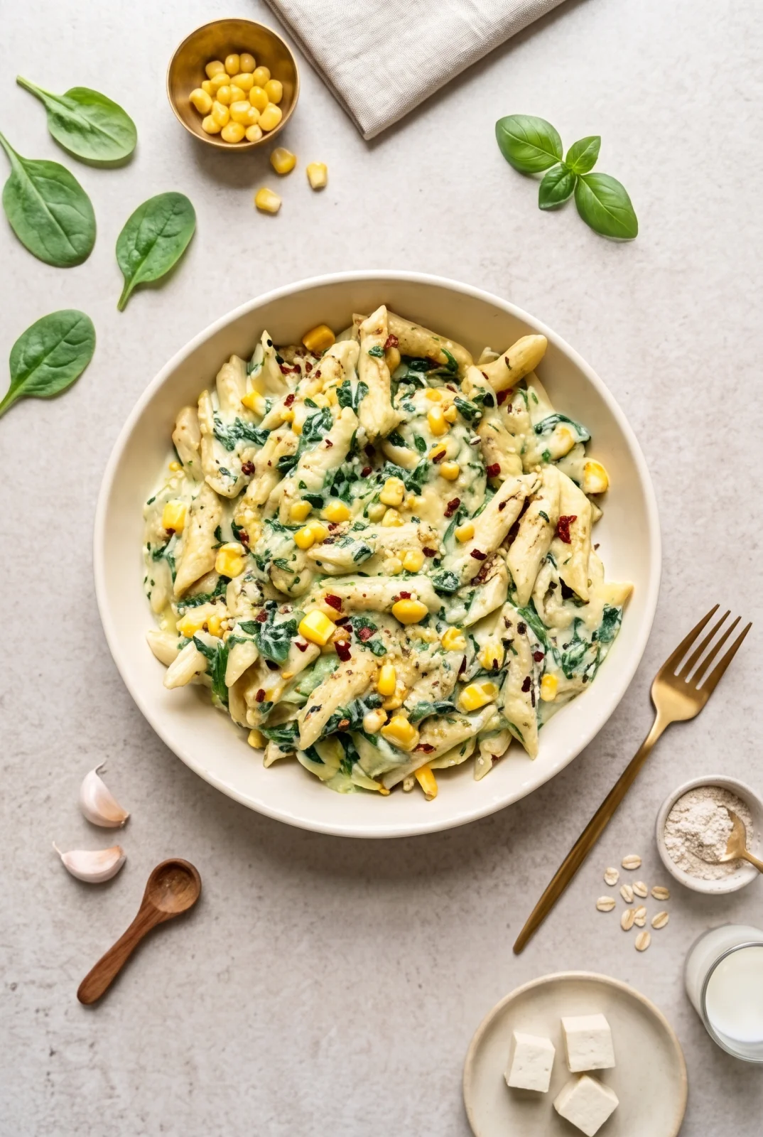 Creamy Corn & Spinach Pasta (Hidden Veggie, High-Protein)