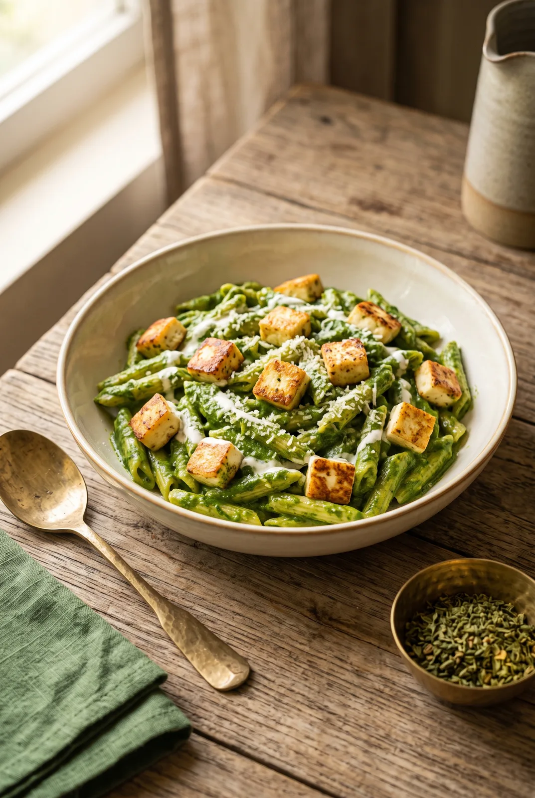 Palak Paneer Pasta (Creamy Alfredo)