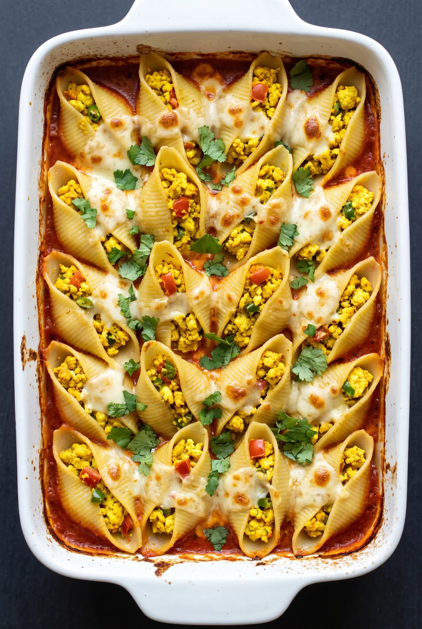 Paneer Bhurji Stuffed Shells (Indian Fusion Pasta Bake)