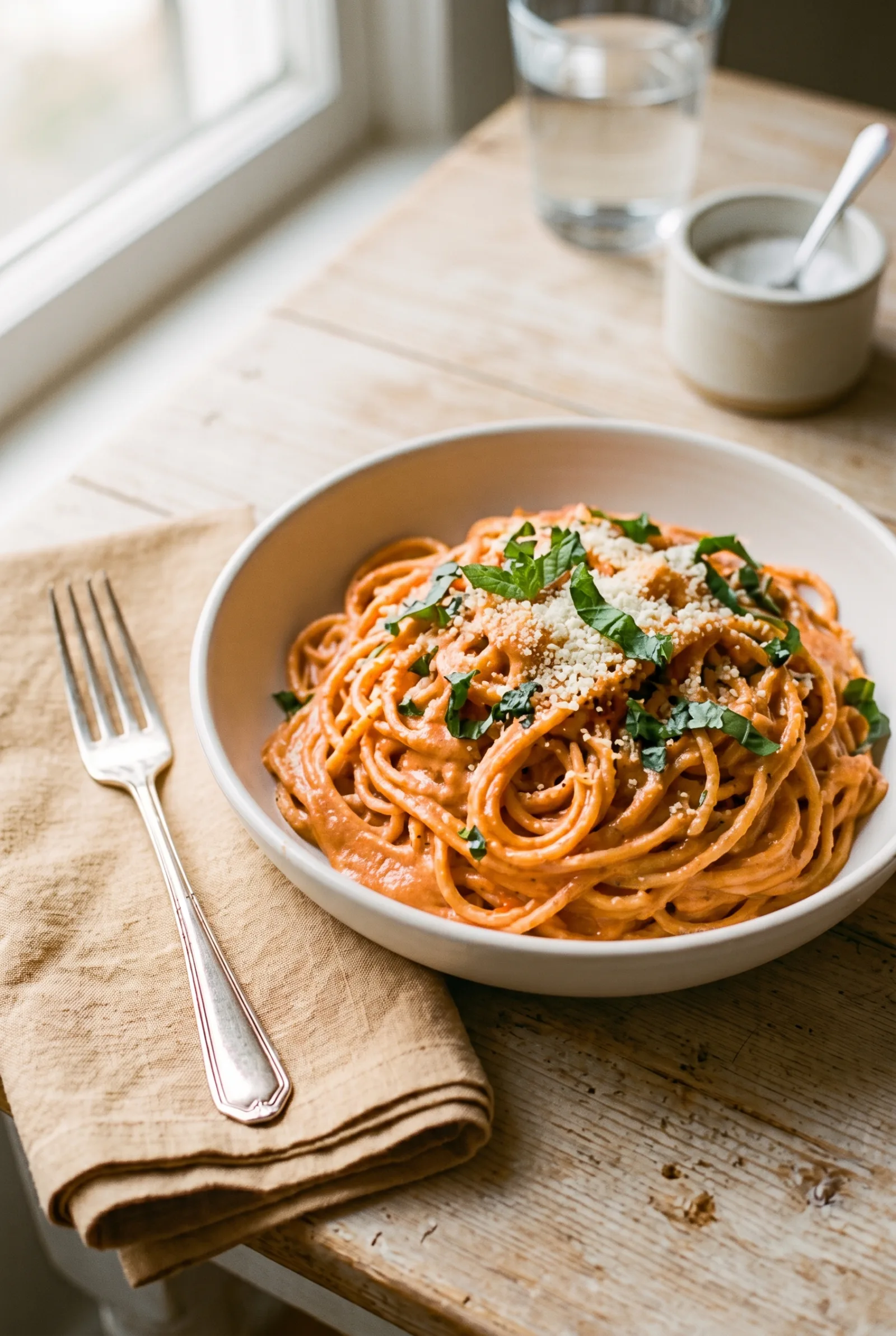 Roasted Red Pepper Paneer Pasta