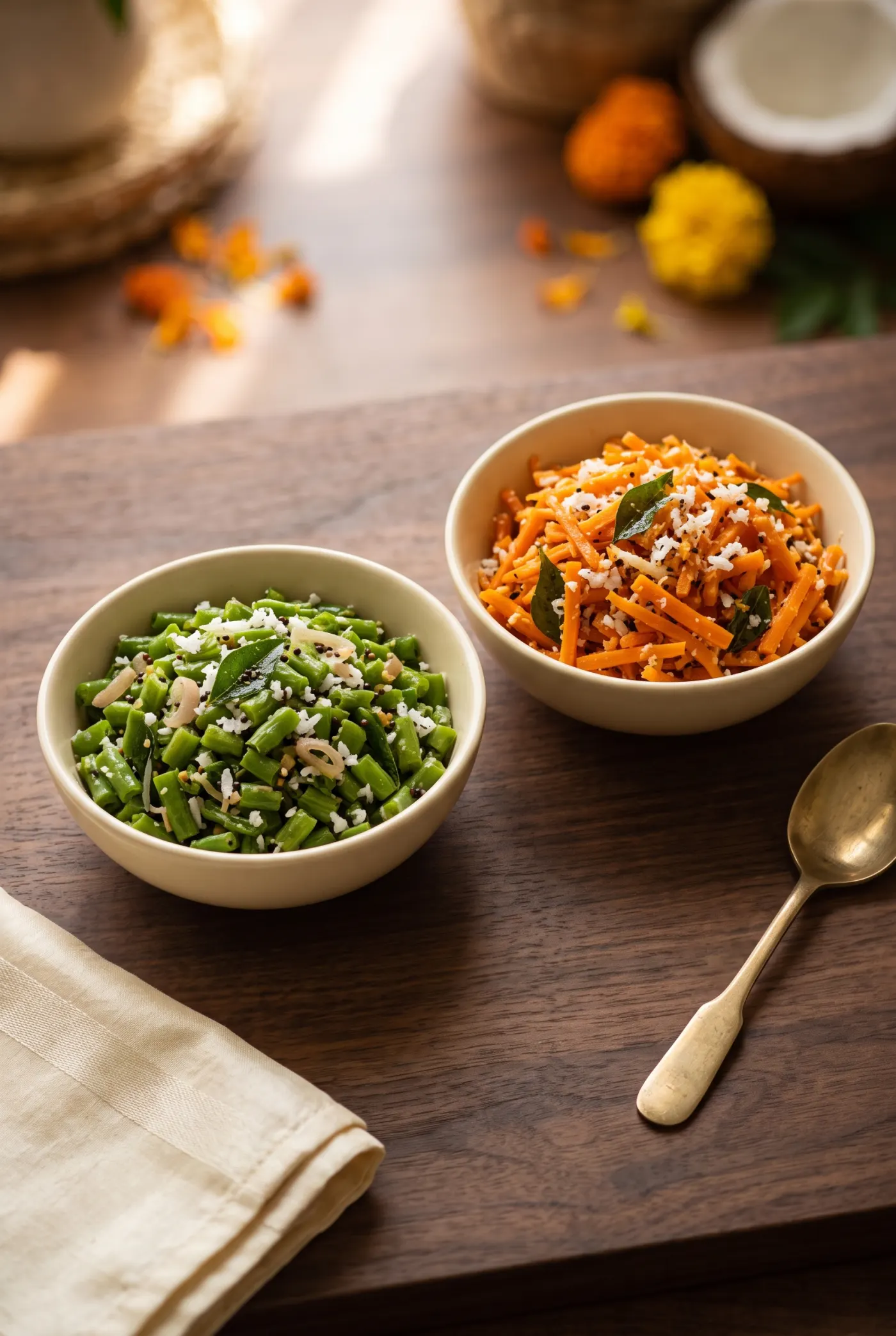 Thoran 2 Ways: Beans & Carrot (Minimal Coconut)