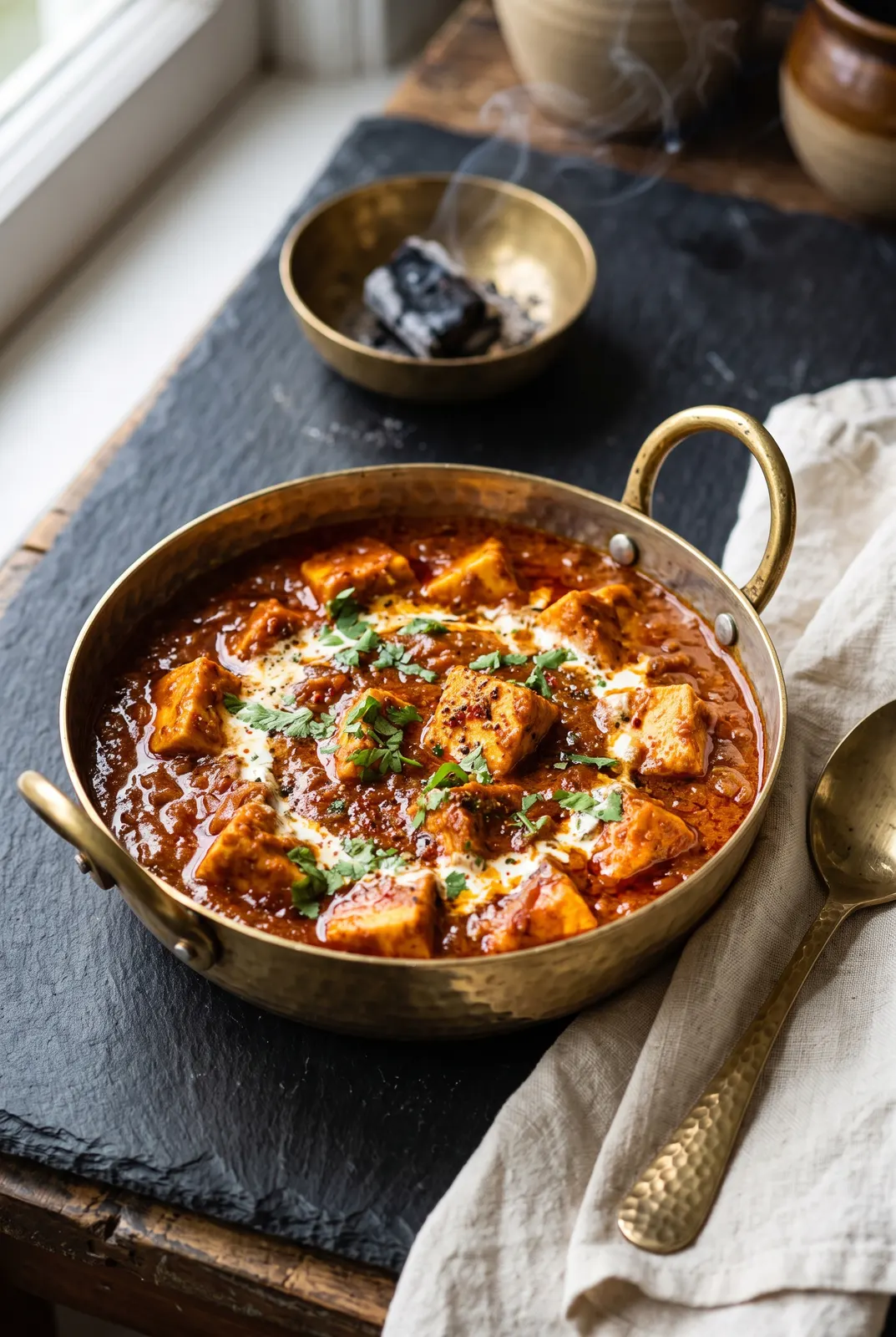 Charcoal-Smoked Paneer Curry (Paneer Angara)