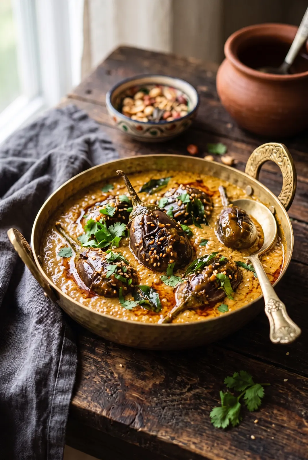 Hyderabadi Bagara Baingan (Peanut Sesame Eggplant Curry)