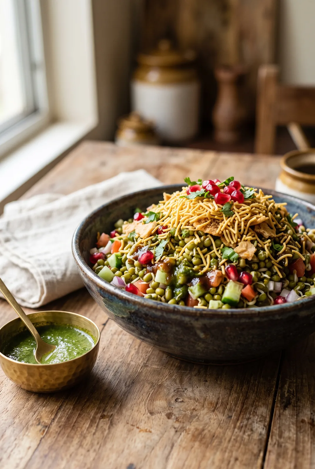 Moong Chaat (Moong Chaat with Chutney & Sev)