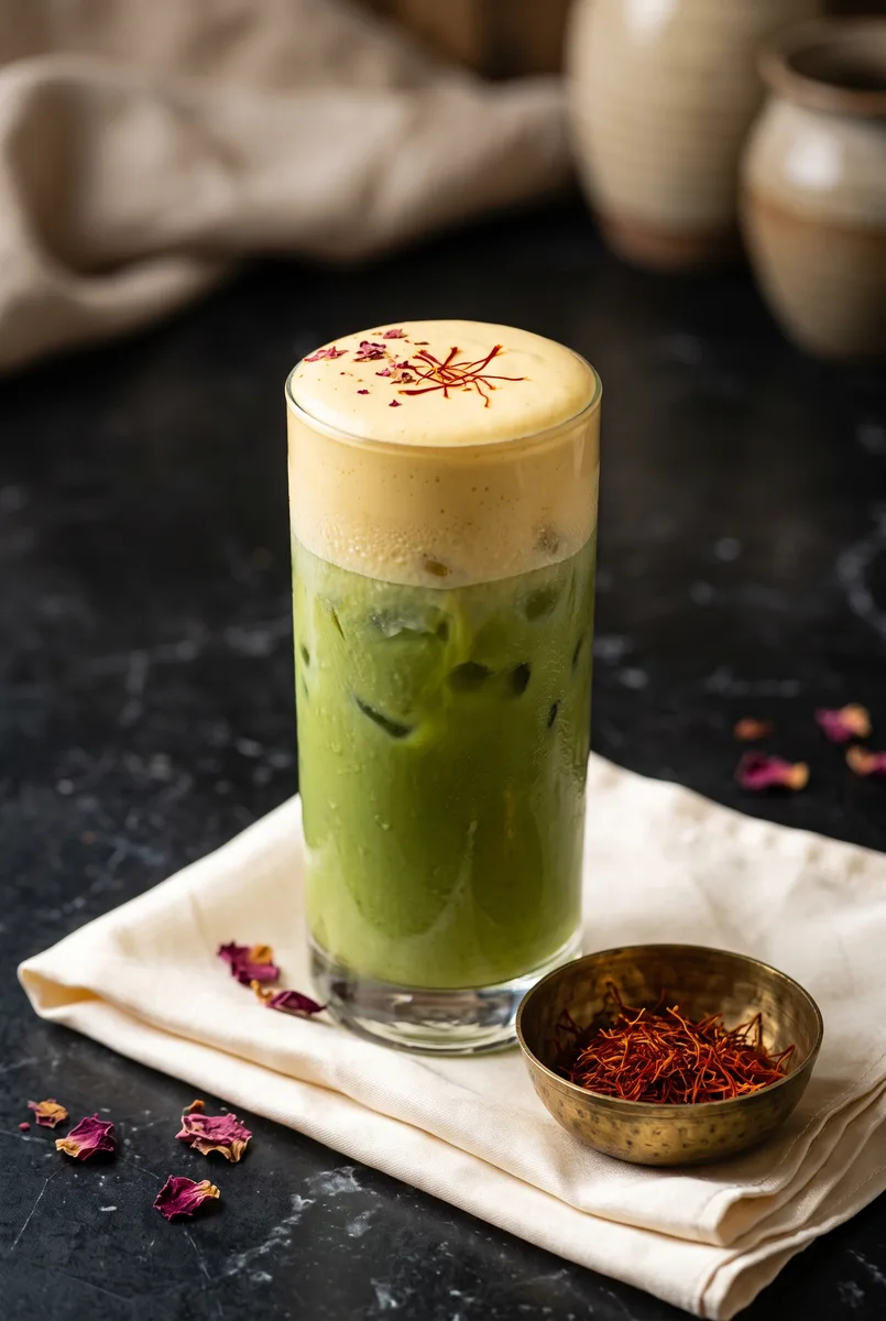 Matcha Cold Foam with Saffron and Rose Water